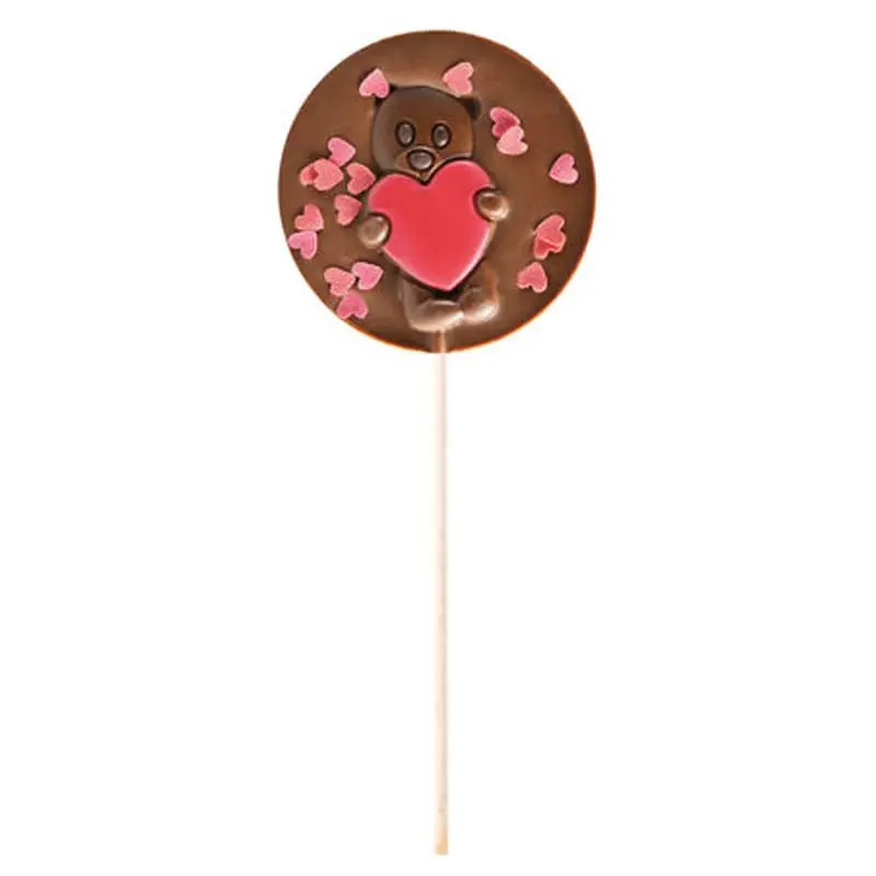 Sucette Chocolat Lait Ourson Coeurs Rouges 50G